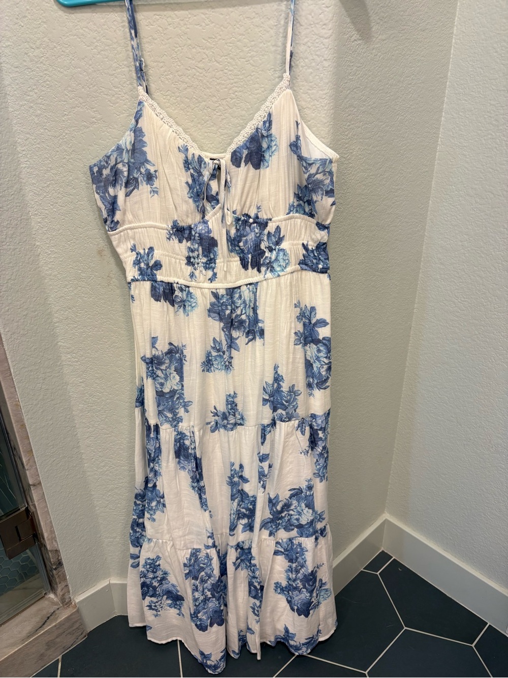 Trixxi White Maxi Dress with Blue Floral Print